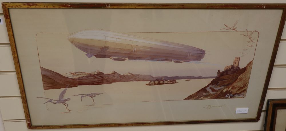 Early 20th century, colour lithograph, Zeppelin after Ernest Montaut, publ. Mabileu & Co, Paris 1915, 45 x 89cm